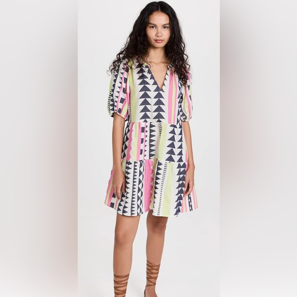 Velvet Geometric Dress with Pink and Yellow